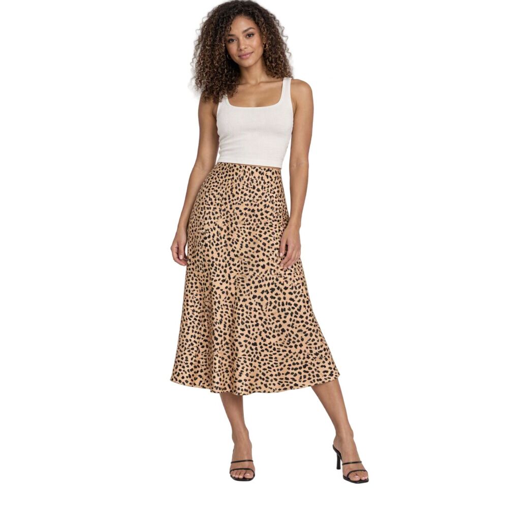 Sanctuary XS Tan & Black Cheetah Print Midi Skirt A-Line Animal Print